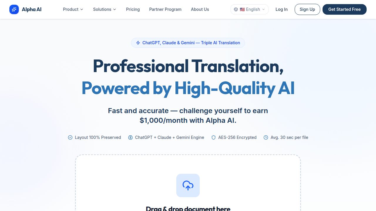 Alpha AI — AI Document Translation | PPTX DOCX PDF Layout Preserved